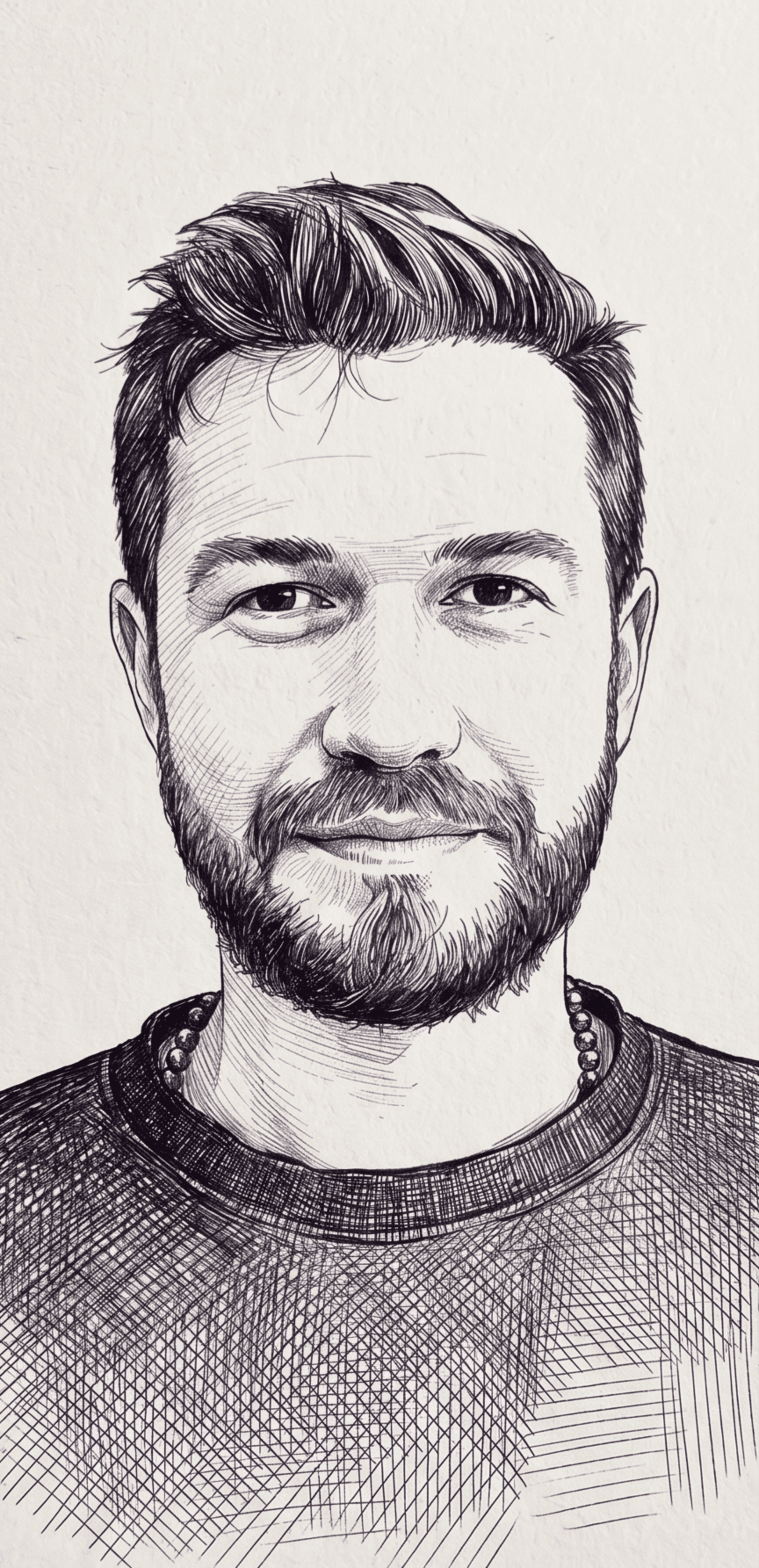 Pen-and-ink portrait of Jeff Smith, founder of n0thn