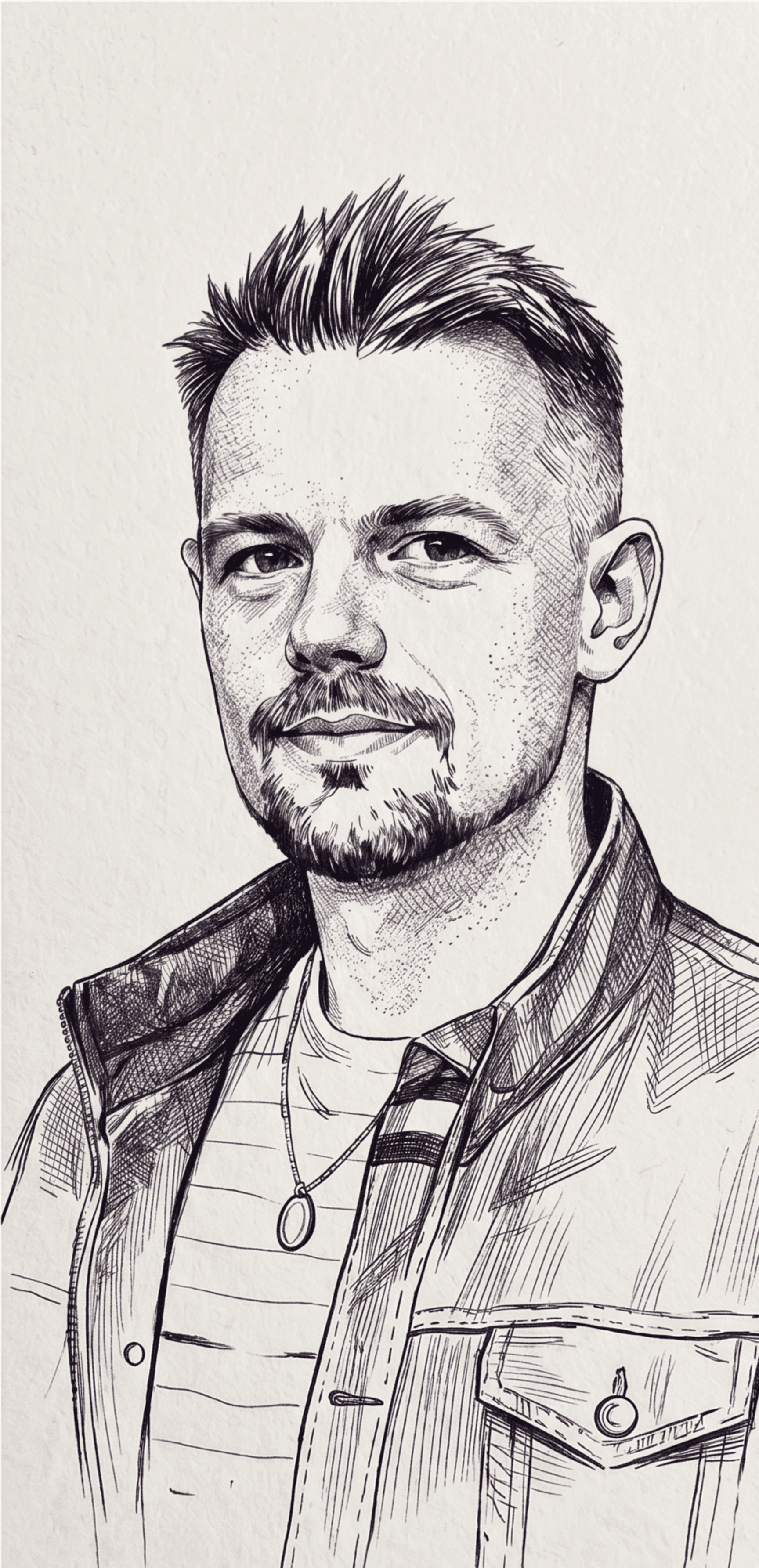 Pen-and-ink portrait of Miki Trayan, engineering